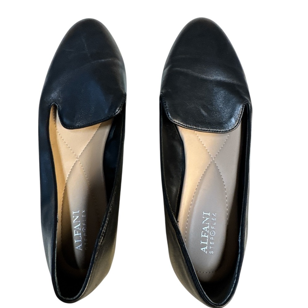 Alfani Step 'N Flex Oceanaa Flats Black Leather Slip-On Comfort Shoes‎ Size 9M